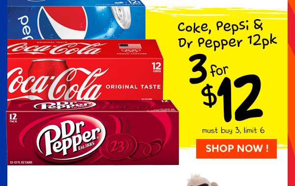 Coke, Pepsi & Dr Pepper 12pk