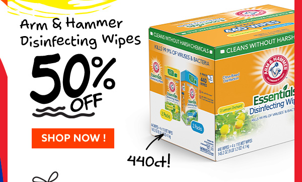 Arm & Hammer Disinfeting Wipes 50% Off