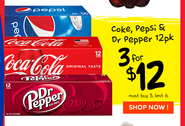 Coke, Pepsi & Dr Pepper 12pk