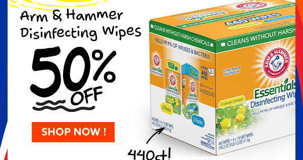 Arm & Hammer Disinfeting Wipes 50% Off